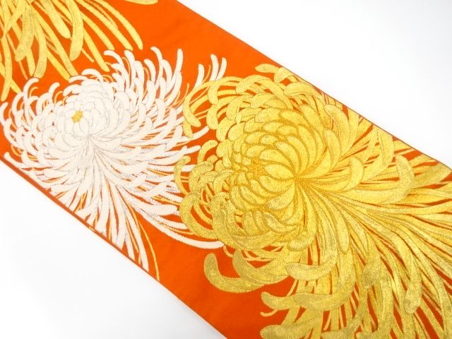 JAPANESE KIMONO / ANTIQUE FUKURO OBI / SILK / WOVEN KIKU